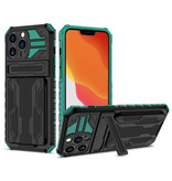 YIKELO iPhone XR - Armor Card Slot Case mit Ständer - Wallet Cover Case Grün