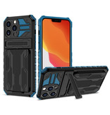 YIKELO iPhone 12 Pro Max - Armor Card Slot Hoesje met Kickstand - Wallet Cover Case Blauw