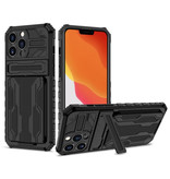 YIKELO iPhone 13 Pro - Funda Armor con ranura para tarjeta y soporte - Funda tipo cartera negra