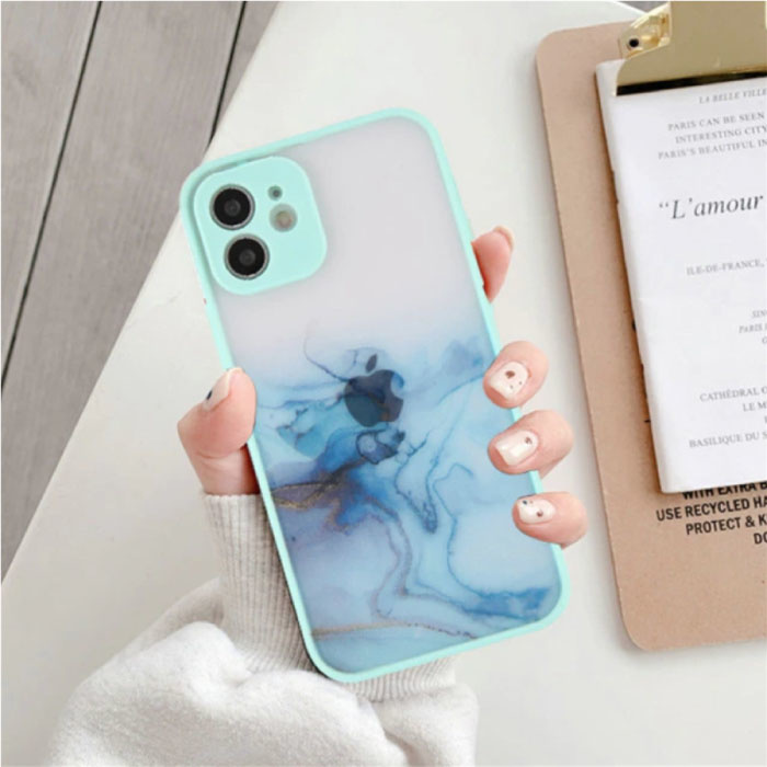 Stuff Certified® iPhone 12 Pro Bumper Case with Print - Case Cover Silicone TPU Anti-Shock Aqua Blue