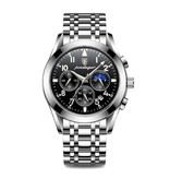 Poedagar Montre en acier inoxydable pour homme - Montre de luxe lumineuse étanche à quartz argent