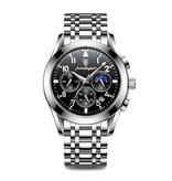 Poedagar Stainless Steel Watch for Men - Luminous Luxury Timepiece Waterproof Quartz Silver