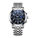 Poedagar Stainless Steel Watch for Men - Luminous Luxury Timepiece Waterproof Quartz Silver