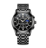 Poedagar Stainless Steel Watch for Men - Luminous Luxury Timepiece Waterproof Quartz Black