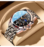 Poedagar Zegarek ze stali nierdzewnej dla mężczyzn - Luminous Luxury Timepiece Wodoodporny kwarcowy czarny skórzany pasek