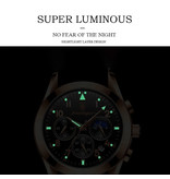 Poedagar Edelstahluhr für Herren - Luminous Luxury Timepiece Wasserdichtes Quarz-schwarzes Lederarmband