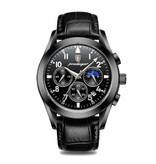 Poedagar Montre en acier inoxydable pour homme - Montre de luxe lumineuse Bracelet en cuir noir à quartz étanche