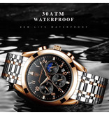 Poedagar Stainless Steel Watch for Men - Luminous Luxury Timepiece Waterproof Quartz Gold Brown Leather Strap