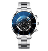 Geneva Montre Classique pour Homme - Bracelet en Acier Quartz Montre de Luxe Calendrier Business Argent Noir