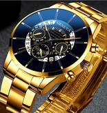 Geneva Reloj clásico para hombre - Correa de acero de cuarzo Reloj de lujo Calendario Business Gold White