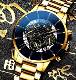 Geneva Klasyczny zegarek dla mężczyzn — kwarcowy pasek ze stali luksusowy zegarek z kalendarzem biznesowy złoty czarny