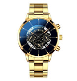 Geneva Classic Watch for Men - Quartz Steel Strap Luxury Timepiece Calendar Business Gold Black