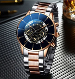 Geneva Classic Watch for Men - Quartz Steel Strap Luxury Timepiece Calendar Business Rose Gold Black