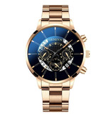 Geneva Classic Watch for Men - Quartz Steel Strap Luxury Timepiece Calendar Business Rose Gold Black