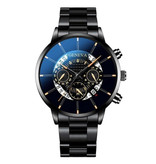 Geneva Klasyczny zegarek dla mężczyzn — kwarcowy pasek ze stali luksusowy zegarek z kalendarzem biznesowy czarny żółty
