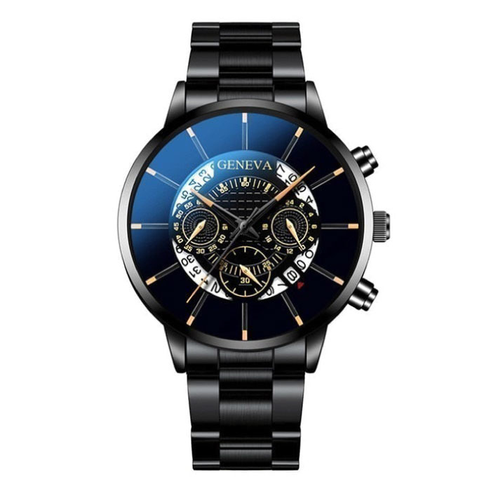 Classic Watch for Men - Quartz Steel Strap Luxury Timepiece Calendar Business Black Yellow