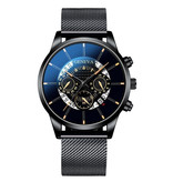 Geneva Classic Watch for Men - Quartz Steel Strap Luxury Timepiece Calendar Business Black Yellow