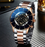 Geneva Classic Watch for Men - Quartz Steel Strap Luxury Timepiece Calendar Business Gold White