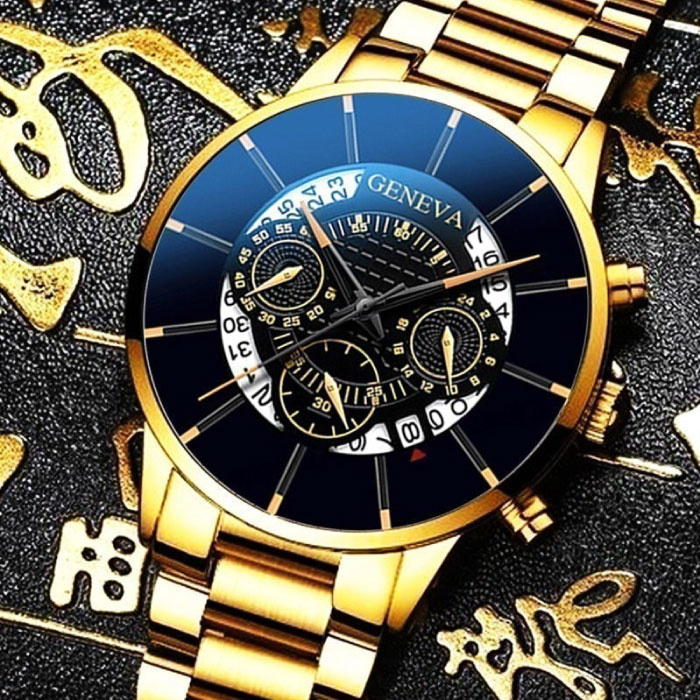 Reloj Dorado De Cuarzo Clásico Para Hombre Pulsera Luminosa De Acero  Inoxidable