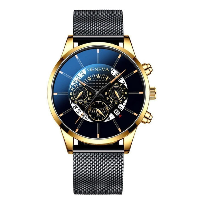 Reloj clásico para hombre - Correa de acero de cuarzo Reloj de lujo Calendario Business Black Gold