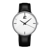 DIJANES Minimalistische Herrenuhr - Fashion Ultradünnes Business Quarzwerk Silberweißes Lederarmband