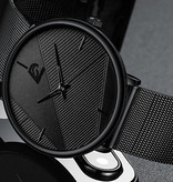 DIJANES Minimalistische Herrenuhr - Modisches, ultradünnes Business-Quarzwerk, schwarzes Lederarmband