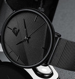 DIJANES Minimalistyczny zegarek dla mężczyzn - Moda Ultra-cienki biznesowy mechanizm kwarcowy Czarny skórzany pasek