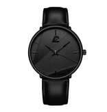 DIJANES Montre minimaliste pour homme - Bracelet en cuir noir à mouvement à quartz ultra-fin à la mode