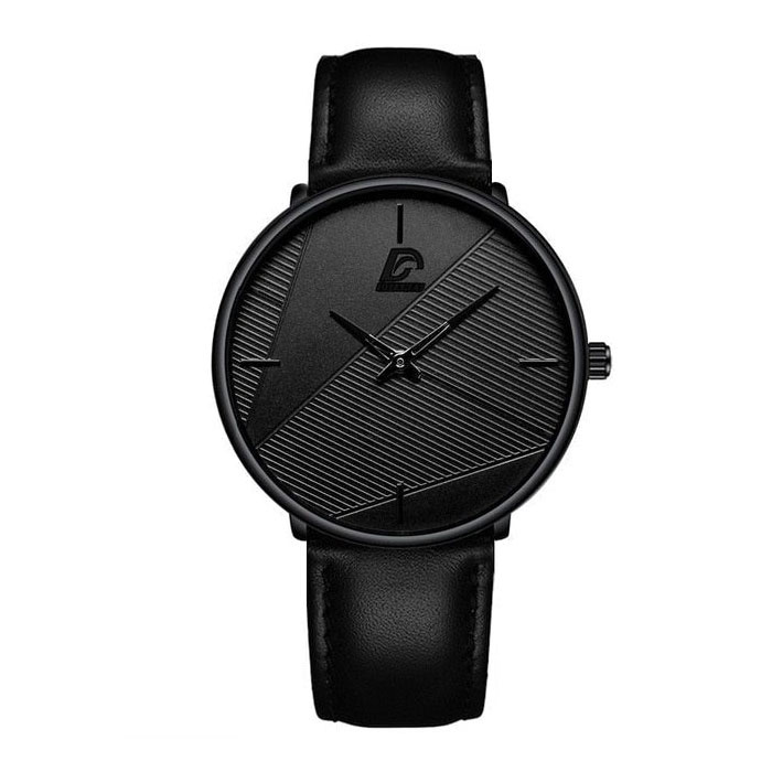 Minimalistyczny zegarek dla mężczyzn - Moda Ultra-cienki biznesowy mechanizm kwarcowy Czarny skórzany pasek