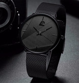 DIJANES Minimalistisch Horloge voor Heren - Modieus Ultradun Zakelijk Kwarts Uurwerk Zwart Rood Leren Bandje