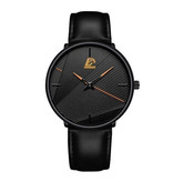 DIJANES Minimalistische Herrenuhr - Fashion Ultradünnes Business Quarzwerk Schwarz Orange Lederarmband