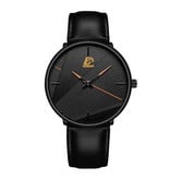 DIJANES Montre minimaliste pour homme - Mouvement à quartz ultra-mince à la mode avec bracelet en cuir orange noir