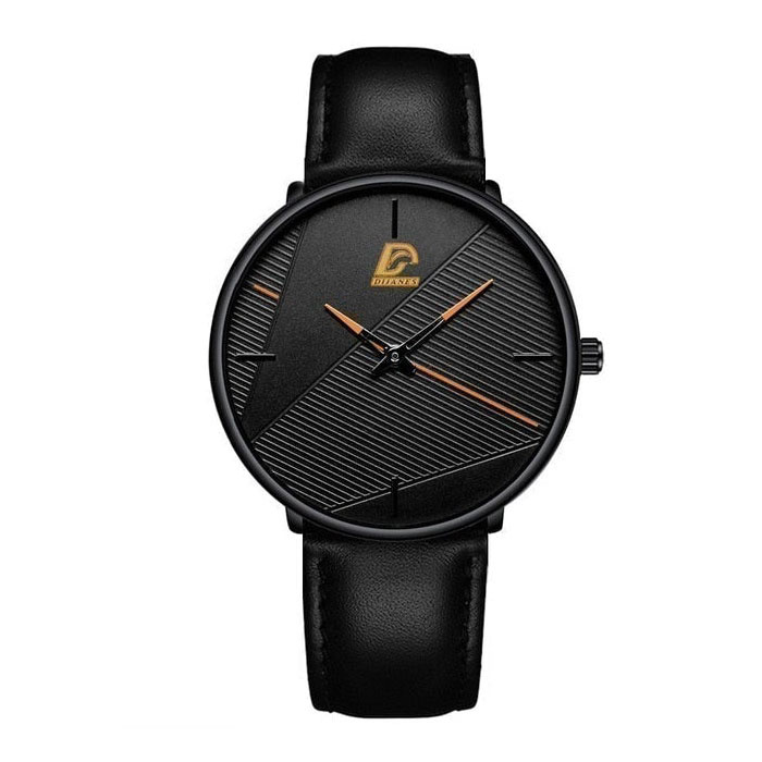 Minimalist Watch for Men - Fashion Ultra-thin Business Quartz Movement Black Orange Leather Strap