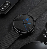 DIJANES Minimalistisch Horloge voor Heren - Modieus Ultradun Zakelijk Kwarts Uurwerk Zwart Blauw Leren Bandje