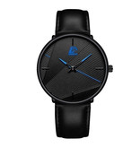 DIJANES Montre minimaliste pour homme - Mouvement à quartz ultra-mince à la mode avec bracelet en cuir bleu noir