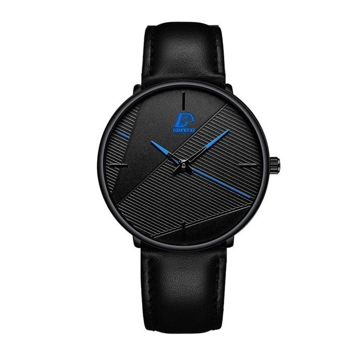 Minimalistyczny zegarek dla mężczyzn - Moda Ultra-cienki biznesowy mechanizm kwarcowy Czarny niebieski skórzany pasek