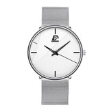 DIJANES Minimalistische Herrenuhr - Fashion Ultradünnes Business Quarzwerk Weiß Silber Mesh-Armband