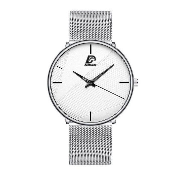 Minimalistisch Horloge voor Heren - Modieus Ultradun Zakelijk Kwarts Uurwerk Wit Zilver Mesh Bandje