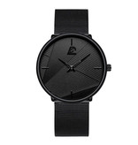 DIJANES Montre minimaliste pour homme - Bracelet en maille noire avec mouvement à quartz ultra-mince à la mode