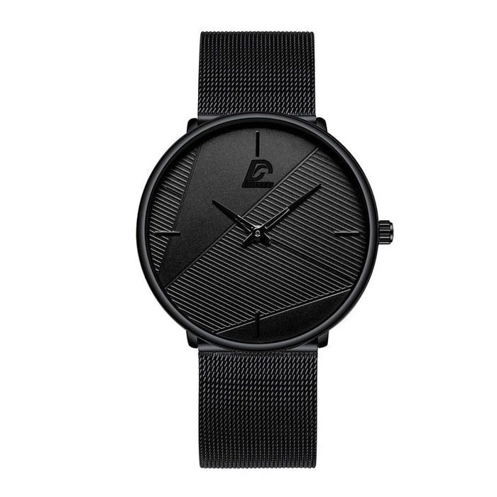Reloj minimalista para hombre - Moda ultrafino de negocios Movimiento de cuarzo Correa de malla negra