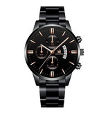 SHAARMS Luxus-Business-Uhr für Herren - Quarz-Edelstahlband Datumskalender mit 3 Hilfszifferblättern Schwarz Roségold