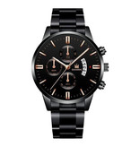 SHAARMS Montre d'affaires de luxe pour hommes - Calendrier de date avec bracelet en acier inoxydable à quartz avec 3 sous-cadrans en or rose noir