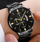 SHAARMS Luxury Business Watch for Men - Quartz Stainless Steel Strap Date Calendar with 3 Subdials Gold Black