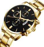 SHAARMS Reloj de negocios de lujo para hombres - Calendario de fecha con correa de acero inoxidable de cuarzo con 3 subesferas Oro rosa Negro