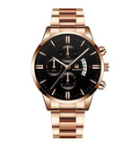 SHAARMS Luxe Zakelijk Horloge voor Heren - Kwarts Roestvrij Staal Bandje Datum Kalender met 3 Subdials Rose Gold Zwart