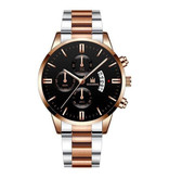 SHAARMS Luxe Zakelijk Horloge voor Heren - Kwarts Roestvrij Staal Bandje Datum Kalender met 3 Subdials Rose Gold Zilver Zwart