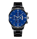 SHAARMS Luxury Business Watch for Men - Quartz Stainless Steel Strap Date Calendar with 3 Subdials Black Blue