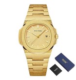 PINTIME Matowy luksusowy zegarek dla mężczyzn – mechanizm kwarcowy ze stali nierdzewnej ze schowkiem, złoty
