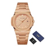PINTIME Matowy luksusowy zegarek dla mężczyzn – mechanizm kwarcowy ze stali nierdzewnej z kopertą w kolorze różowego złota