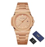 PINTIME Montre de luxe givrée pour homme - Mouvement à quartz en acier inoxydable avec boîtier en or rose